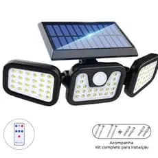 Luminária Solar Led 10W com Sensor de Movimento Luz Fria Ajustável para ambientes externos