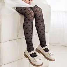 Meia calça infantil com coração meia de malha com detalhes de strass meia de base com decote