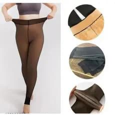 Meia Calça Térmica cinco cors Forrada Peluciada Translúcida de Lã Plus size Legging Grossa Inverno