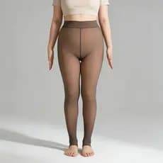 Meia Calça Térmica Plus Size Forrada Peluciada Translúcida de Lã Feminina Super Elástica Slim