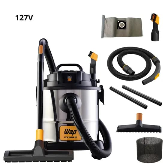 Aspirador de Pó e Água WAP GTW Inox 20L om Filtro Lavável, 160mbar 1600W 127V