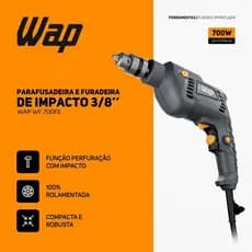 Parafusadeira e Furadeira WAP WF 700FE com Impacto Seletor Reverso 700W e Botão Trava 127V