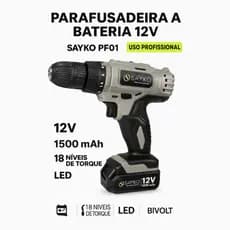 Parafusadeira Furadeira Sem Fio com Bateria 12v 3/8 10mm com Maleta SAYKO