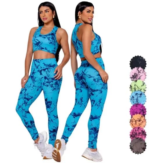 Top Calça Conjunto Tie Dye Marmorizado Feminino Sem Bojo