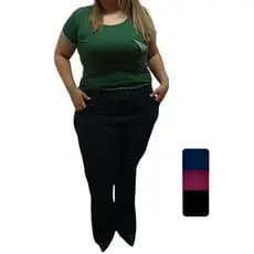 Calça Flare Social Plus Size Trabalho Crepe Feminina Boca de Sino