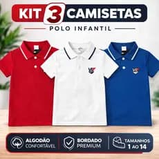 Kit 3 Camisa Gola Polo Infantil ao Juvenil Menino  e Kit 2 Camiseta Polinho 100% Algodão 1 ao 14