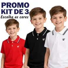 Kit 3 Camisa Gola Polo Lisa Infantil Menino Juvenil  Tamanho 1 ao 14 anos Polinho Camiseta Masculina