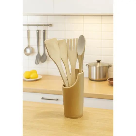Kit 5 Peças Utensílios de Cozinha Colher De Pau Utensílios Em Bambu Peças Anti Fungos Casa Colheres