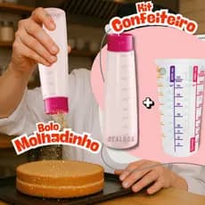 Regador Bisnaga Umedecedor de Bolo Chuveirinho + Copo Medidor 570ml Confeiteiro Massas