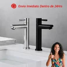 2PC Torneira Banheiro Aço Inox Premium Bancada Moderna Lavabo Luxo Água Mesa de Bica Bacia Curvada