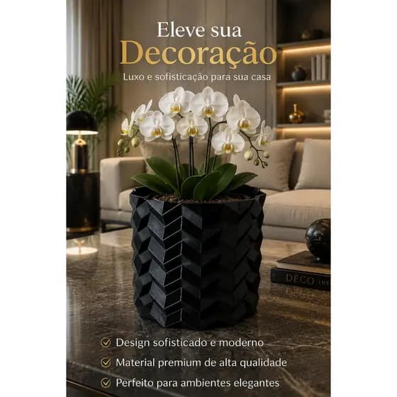 Vaso Cachepot Decorativo Geometrico Origami Preto