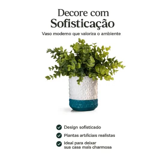 Vaso Geometrico Com Bandeja Coletora De Agua Branco com base Azul 3D