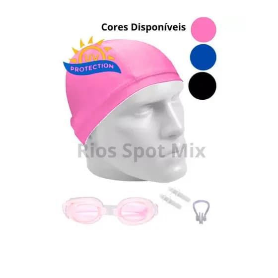 Kit Natação Touca Lycra e Óculos Mergulho  Piscina Praia Adolescente e Adulto com Protetor Nasal e Ouricular