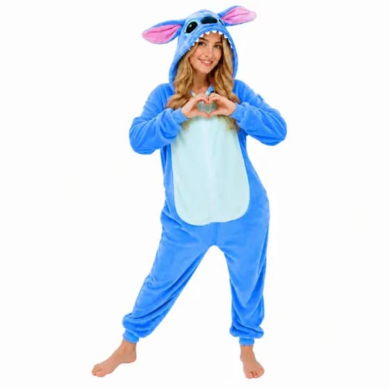 Pijama Stitch Adulto Feminino Masculino desenhos animados com zíper