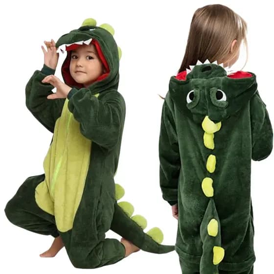 Pijama macacão infantil de dinossauro fechamento em zíper - super quentinho e confortável