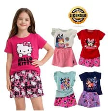 kit de Roupa Menina Infantil Personagens Verão Conjuntos Feminino Calor