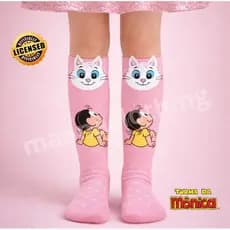 Meia 3/4 Infantil Divertida 3D menina Cano longo de Personagens Mônica Magali Patins Galocha