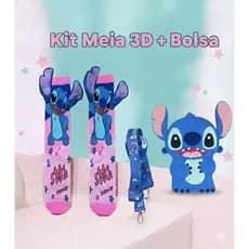 Kit Bolsa e Meia 3D ou Chaveiro Stitch Infantil