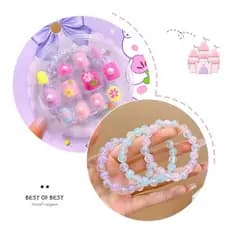 Unha Postiça Infantil Kit com Pulseira, Pinça, Elástico e Adesivo