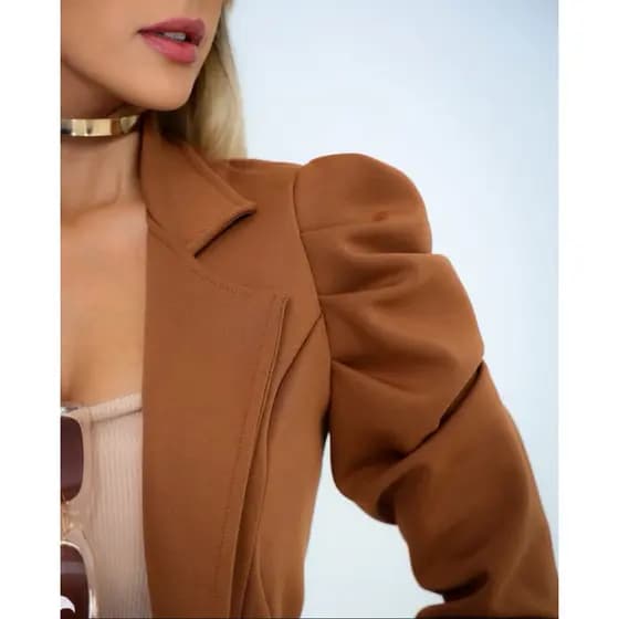 Blazer Feminino Alfaiataria Manga Bufante Princesa Acinturado