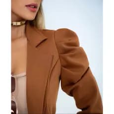 Blazer Feminino Alfaiataria Manga Bufante Princesa Acinturado