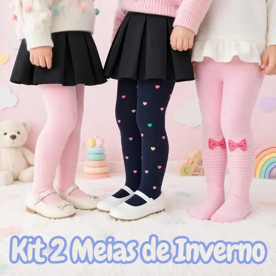 Kit 2 Meias Calça Bebê e Infantil Grossa Inverno Quentinha para Menina