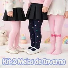 Kit 2 Meias Calça Bebê e Infantil Grossa Inverno Quentinha para Menina