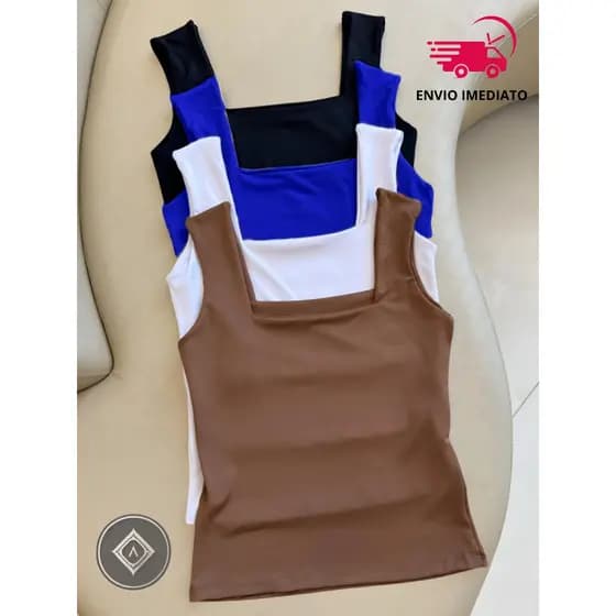 KIT 3 Blusa Regata Feminina Decote Quadrado Reto Em Suplex Premium Liso Lançamento Verão Moda Bloqueia Tendencia