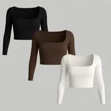 Cropped Decotado Suplex Forrado Manga Longa Decote Quadrado Inverno Frio