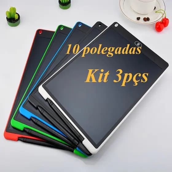 Kit 3pçs Lousa Mágica Tela Lcd Tablet Infantil 10 Polegadas De Escrever E Desenhar