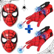 2 Mascara + 2 Luva Infantil Homem Aranha Lança Teia Spider