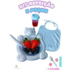 Kit 5 Peças Alimentação Bebe Talheres Prato Copo Babador sem BPA