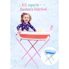 Kit Suporte + Banheira de Bebe Dobrável 30L Resistente Compacta Leve Design Anatômico