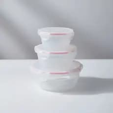 Potes Herméticos em Plástico com Tampa Transparente Kit 3 Potes Redondos