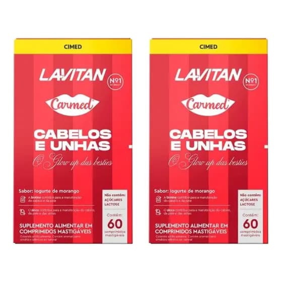 Lavitan Carmed Cabelos E Unhas 60cps | Força E Cresc - Kit com 2 Unidades
