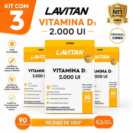 Kit 3 Vitamina D3 2000UI Lavitan – Saude Ossea e Imunidade CIMED