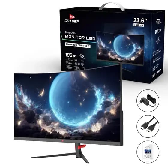 Monitor Gamer LED Curvatura Imersiva 23.6 Preto 100hz Grasep Curvo Computador pc tv D-gr236