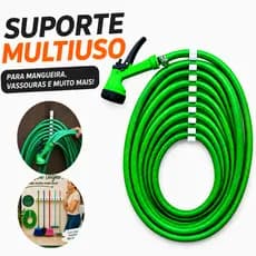 Suporte Multiuso Porta Vassoura Mangueira e Mop Jardim Prático Organizador de Parede