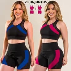 kit 2 Conjuntos Fitness Shorts + Top  Alta compressão Roupa de Academia Feminino