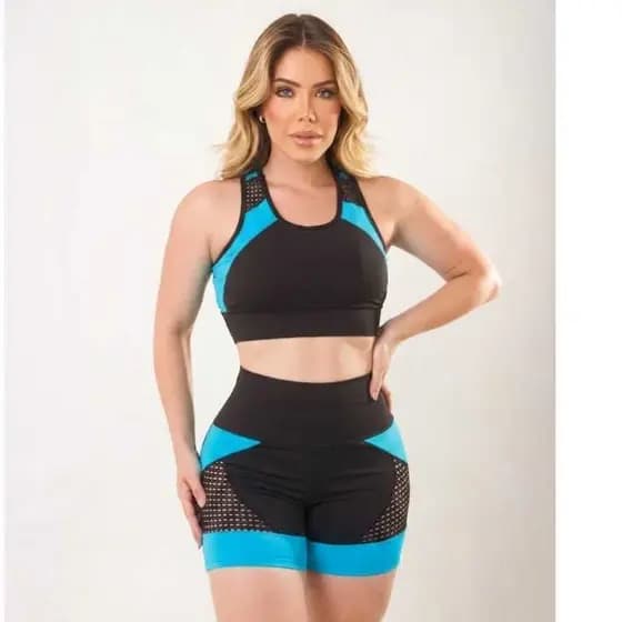 Conjunto Academia Feminino Short e Top Roupa Fitness Cropped e Bermuda Suplex Ginastica Caminhada