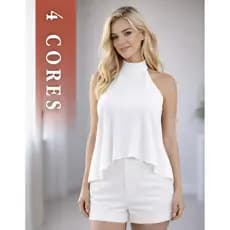Blusinha Bata Gola Alta Feminina Bata Elegante Charmosa Amarração nas Costas