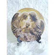 Decoração Religiosa com apoio de mesa Sagrada Família Jesus Maria José Efeito 3D 19cm I VERNIZ LOCALIZADO E ALTO RELEVO