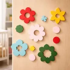 Kit 5 Flor Coloridas Aplique Decoração Para Quarto Menina Flores de MDF Madeira