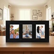 Porta Retrato Painel Quadro para 3 fotos 10x15 com moldura de Madeira Branco Preto Amadeirado