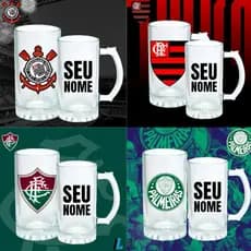 CANECA DE VIDRO PERSONALIZADA FUTEBOL TIME + NOME