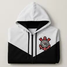 Blusa Frio Outono Inverno Unissex Casual Estampado Time Corinthians Blusa Confortável com ziper