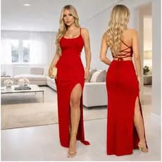 Vestido Feminino Suplex Premium Costa Nua e Fenda Na Lateral