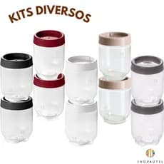 Kit Porta Tempero Empilhável C/Tampa Rosca Gire Trave 380ml BPA FREE Potes P/Condimentos