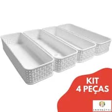 Organizador de Gaveta Branco kit C/4 Peças Organizador Modular Empilhável Rattan 30x10x06