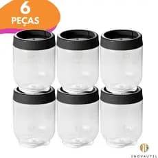 Porta Tempero Organizador Condimentos Empilhável Kit 6 Potes 380ml Tampa Rosca Plastico